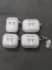 线条艺术猫与鱼装饰耳机盒适用于 Apple 1/2、新款 3rd Gen、Pro - 透明白色和黑色耳机套（女款） - 白色 - 查看 6