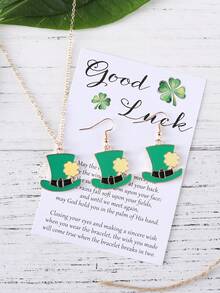 2入組聖帕特裡克節復古套裝,包括綠色帽子,啤酒,和矮人吊墜耳環,項鍊,卡片禮物（女性用） - 綠色 - 查看 7