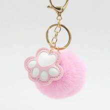 1pc Women'S Pink Furry Ball Keychain As Valentine'S Day, Thanksgiving Party Gift, Bag Pendant For Best Friend, Family - Pink - View 5