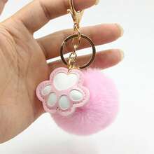 1pc Women'S Pink Furry Ball Keychain As Valentine'S Day, Thanksgiving Party Gift, Bag Pendant For Best Friend, Family - Pink - View 2