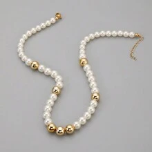 1 Men's Minimalist Handmade Beaded Pearl Necklace - White - View 2