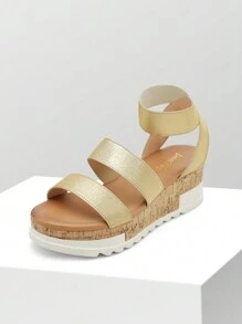 Women's Wedges Flatform Platform Sandals Open Toe Elastic Strap Casual Outing Vacation Flatform Platform Valentine's Day Summer Shoes - 金色 - 查看 2