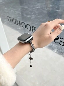 1個裝滿充滿水鑽的葉子設計金屬手錶表帶,兼容38/40/41/42/44/45/49mm蘋果手錶ultra/se/8/7/6/5/4/3/2/1 - 黑色 - 查看 4