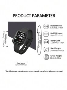 男士運動心形數字手錶,附1條手鍊和1條項鍊 - 黑色 - 查看 6