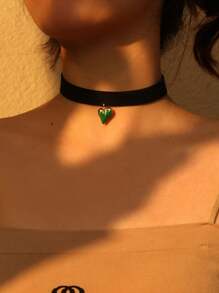 1條復古心形吊墜韓國絨面頸鍊,短款領圈頸鍊女士晚宴日常飾品 - 黑色 - 查看 12