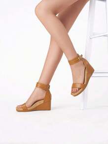 Women Black Open Toe Buckle Ankle Strap Summer Platform  Valentine's Day  Wedge Sandals - Lạc đà - Xem 8