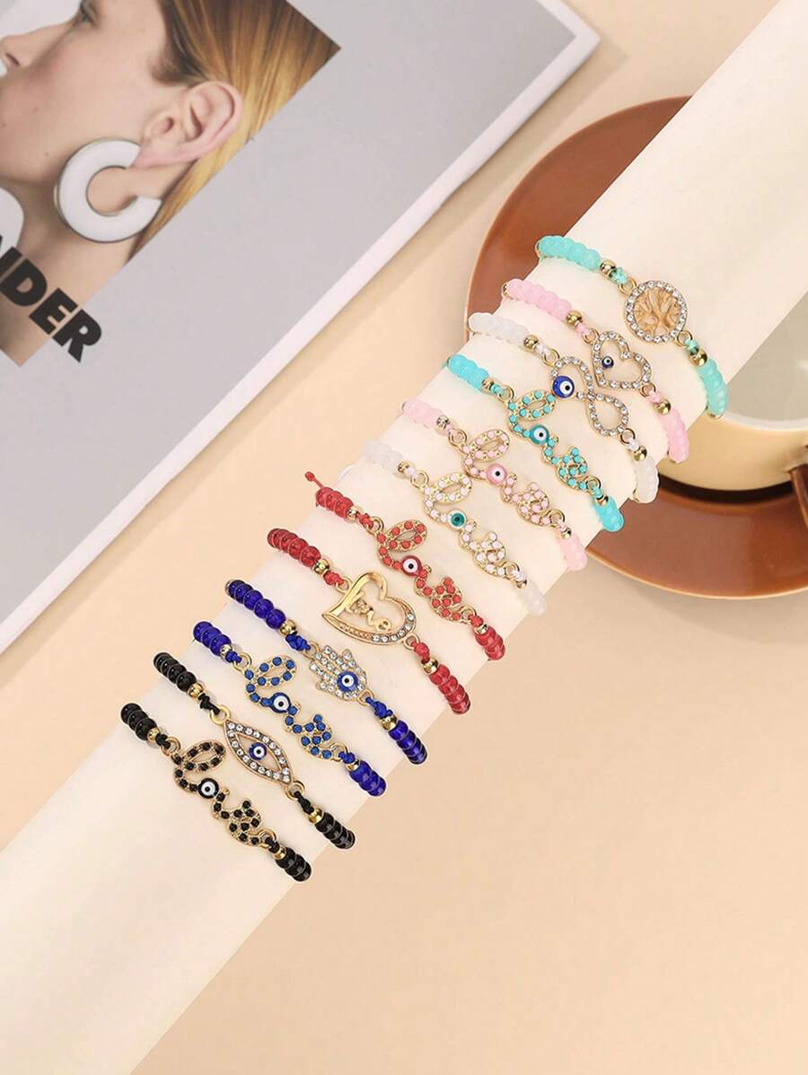 12pcs/Bracelet Adjustable Handmade Colorful Beaded Bracelet For Women, Men, Teenagers - Colorful - View 1