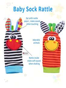 4pcs-Set Baby Rattles Toys Animal Socks Wrist Strap +Rattle Kids Foot Socks Bug Wrist Strap Toddler Socks Pacifier Toys Sound Perception Toy