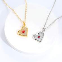 1pc Classic & Fashionable Heart Shaped Pendant Necklace With Rhinestone Detail, Perfect Gift For Valentine's Day - Gold - View 4