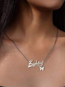 1pc Stainless Steel Personalized Custom Name Necklace For Women Her Mom Sisters Girls Christmas Mother's Day Butterfly 1-12 Character Number For Customized Titanium Steel Necklace Valentine's Day, Birthday, Anniversary Graduation High-End Gifts