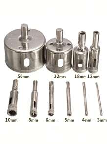 Stonego 10入組鑽石鍍層孔鋸芯鑽頭瓷磚大理石玻璃陶瓷鑽頭組3毫米至50毫米 - 銀色 - 查看 2