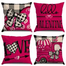 4入組情人節方格紅心卡車及字母圖案枕套,家居裝飾沙發紀念婚禮枕套,17.7''x17.7'',不包含枕芯 - 彩色 - 查看 1