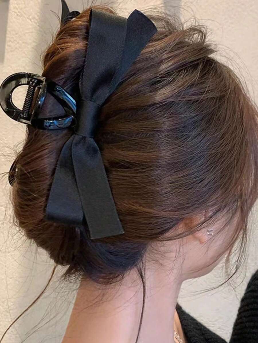 1 件黑色蝴蝶結裝飾女式髮夾,適合公主/逃脫者/馬尾辮等。 - 黑色 - 查看 1