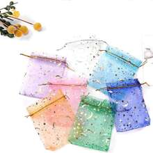 100pcs Star & Moon Shaped Organza Drawstring Bags For Valentine'S Day Gift, Jewelry, Cosmetic & Packaging - White - View 3
