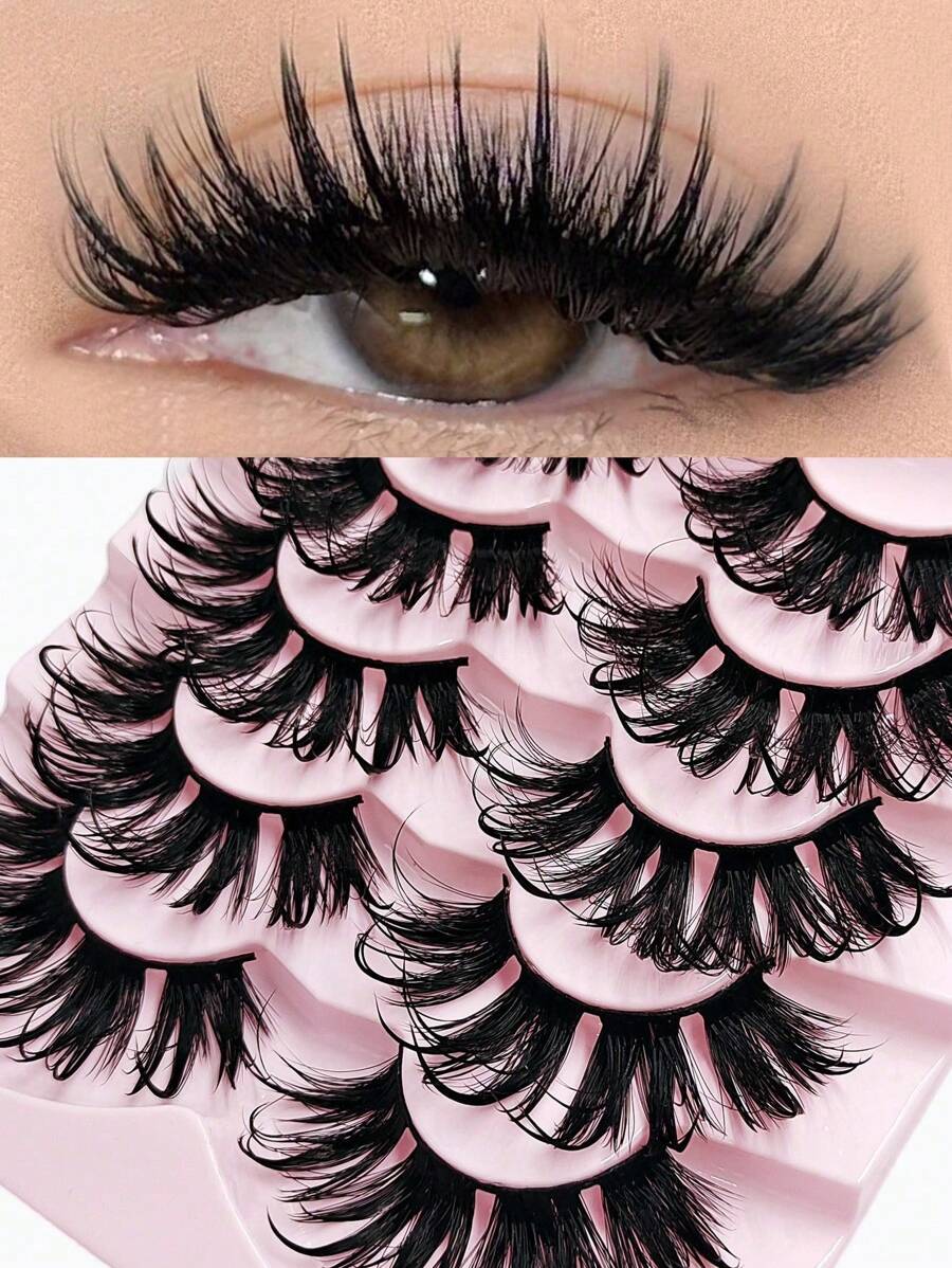 Asiteo 5 Pairs Eyelashes New Design Wet Look Eyelashes Manga Lashes Fashion Long Thick Natural Fake Eyelashes Y2K Style Suitable For Vacations And Holidays - Lông mi Manga nhọn - Xem 1