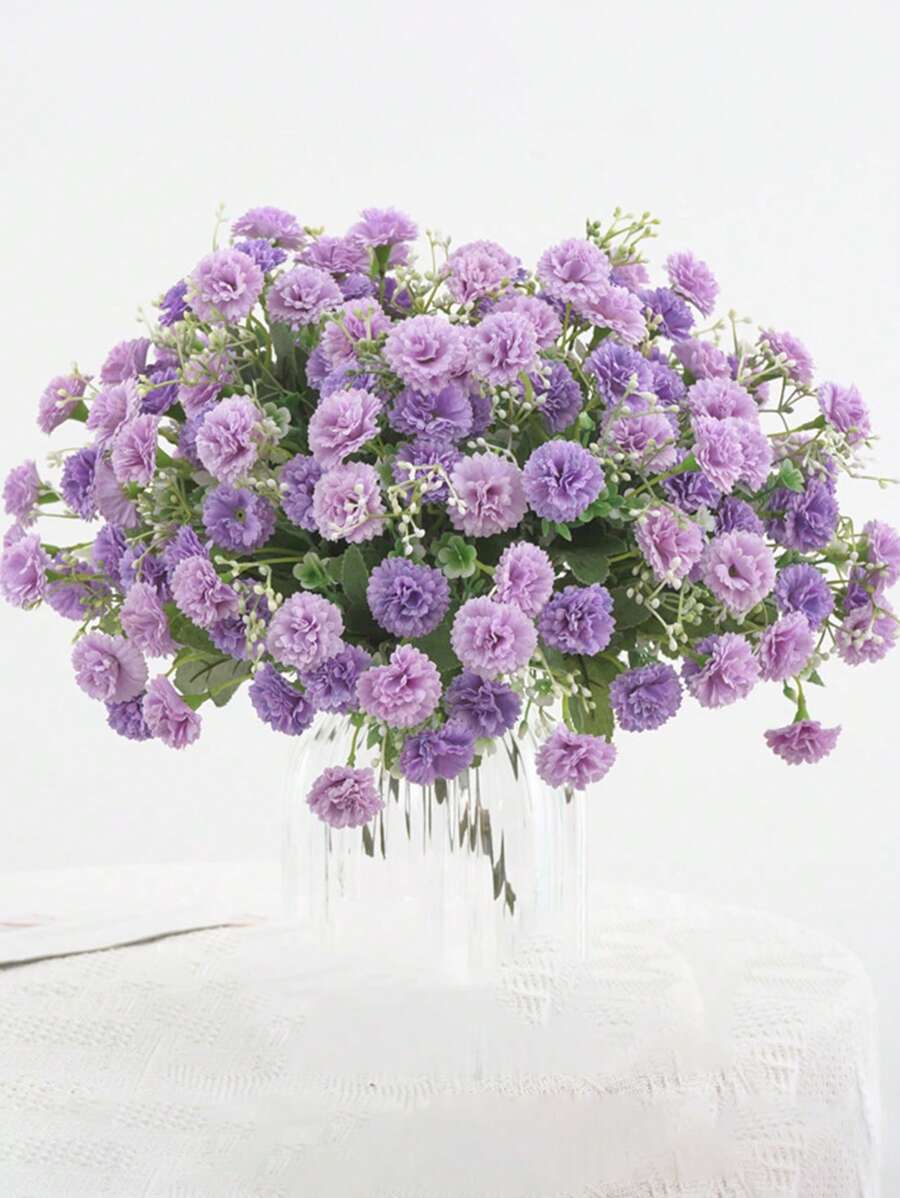 1支仿真丝康乃馨新娘捧花,人造花室内装饰,秋季装饰,餐桌摆件,花瓶填充物,家居装饰,户外花园,婚礼,情人节礼物 - 紫色 - 查看 1