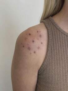 1個防水、防汗、可水洗、不反光的閃亮星星圖案暫時性紋身,適合時尚人士日常佩戴 - 黑色 - 查看 2