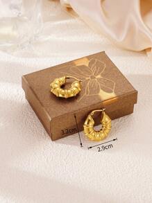 1對18k電鍍不銹鋼空心耳環,法式時尚ins風格,適合派對、約會和上班族 - 金黃色 - 查看 11