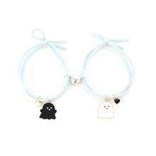 2 pièces/set Bracelets élastiques mignons à cœur magnétique et fantôme noir/blanc, cadeau d'amitié pour les meilleurs amis, sœurs, couples