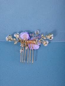 1支豪華珍珠紫色手工水晶髮棒,時尚髮梳婚禮頭飾 - 紫色 - 查看 5