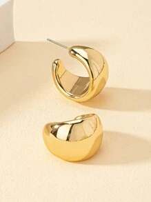 1對極簡金屬c形幾何耳環 - 金黃色 - 查看 4