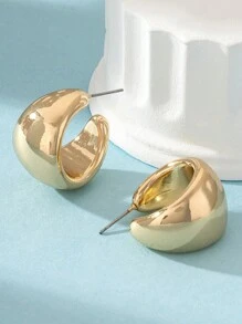 1對極簡金屬c形幾何耳環 - 金黃色 - 查看 3