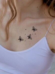 1pc Waterproof, Sweatproof, Washable, Non-Reflective Temporary Tattoo Sticker With Three Colorful Butterflies Perfect For Daily Wear - Multicolor - View 2