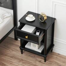 Hodeffior Bedside table, side table with drawer, bedside table open compartment, coffee table, nightstand, nightstand, nightstand, telephone table, bedside tables, night console, storage table for bedroom, living room, black and gold