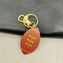 4pcs Wooden Rugby Shaped Keychain Bag Pendant, Multicolor - Multicolor - View 8