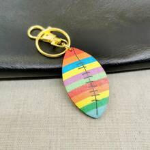 4pcs Wooden Rugby Shaped Keychain Bag Pendant, Multicolor - Multicolor - View 5