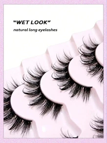 Asiteo New Style 5 Pairs Wet Look Manga Curl Thick Full Strip Lashes Natural Long Faux Mink Eyelashes
