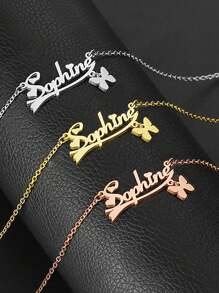 1pc Stainless Steel Personalized Custom Name Necklace For Women Her Mom Sisters Girls Christmas Mother's Day Butterfly 1-12 Character Number For Customized Titanium Steel Necklace Valentine's Day, Birthday, Anniversary Graduation High-End Gifts