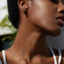 1對時尚簡約設計雙圈耳環,鑲有925純銀和天然綠玉石,精緻優雅多巴胺色寶石耳釘,適合女性日常穿搭,作為送給她的禮物 - 綠色 - 查看 10