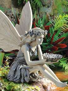 1pc Random Design Sunflower Fairy/ Crystal Angel Resin Statue Outdoor Garden Decoration Crafts - Dark Grey - View 3