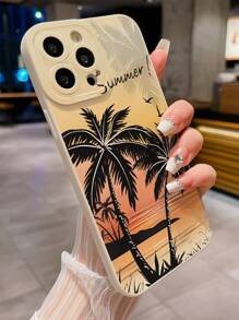 1 pieza Funda de teléfono con diseño de ojo y patrón de árbol de coco compatible con iPhone, , /Redmi, OPPO/Realme, VIVO, Infinix - Blanco - Ver 3