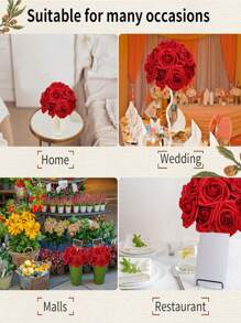 1/27入組人造玫瑰花，非常適合情人節DIY婚禮新娘花束中心裝飾，新娘禮物，派對和家居花卉裝飾，酒紅和白色 - 紅色 - 查看 8