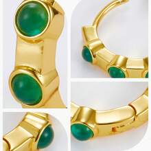 1對時尚簡約設計雙圈耳環,鑲有925純銀和天然綠玉石,精緻優雅多巴胺色寶石耳釘,適合女性日常穿搭,作為送給她的禮物 - 綠色 - 查看 5