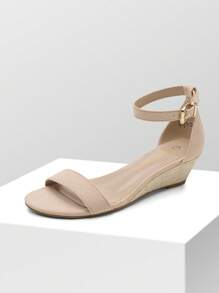 Women'S Wedge Sandals Open Toe Buckle Ankle Strap Comfortable Work Wedding Party Pumps Heel Sandals Dressy Summer Shoes - 米色 - 查看 2