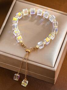 1 件超级仙女水晶彩虹手链，森系甜美小众设计串珠手链，送给闺蜜的毕业礼物，珠子数量随机 - 彩色 - 查看 1