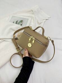 1只單色pu材料拉鍊關閉和精緻設計的手提包、肩袋、斜背包,適合女士購物、工作、旅行、團建等活動,非常適用於巴西嘉年華和聖帕特里克節 - 卡其色 - 查看 1