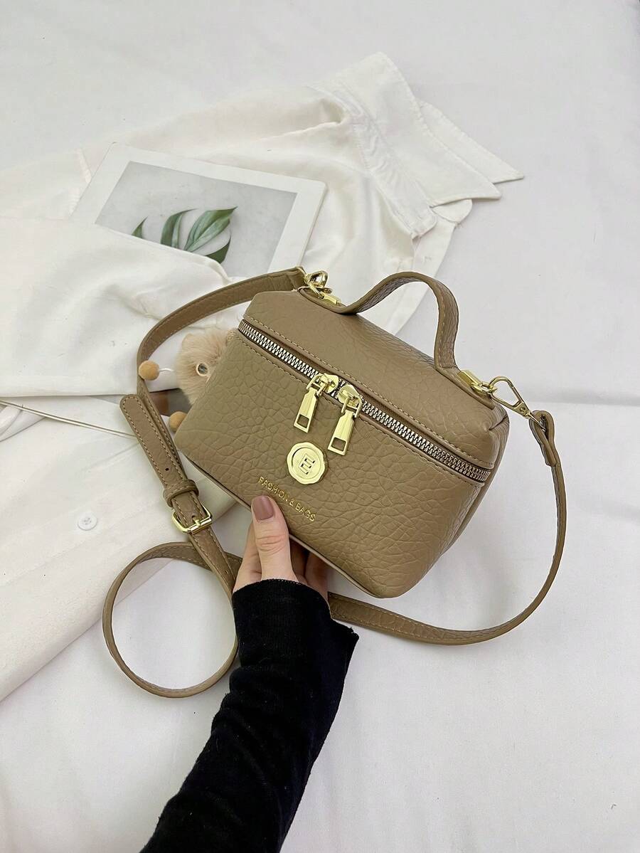 1只單色pu材料拉鍊關閉和精緻設計的手提包、肩袋、斜背包,適合女士購物、工作、旅行、團建等活動,非常適用於巴西嘉年華和聖帕特里克節 - 卡其色 - 查看 1