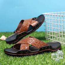 男士户外一脚蹬凉鞋，夏季防滑运动沙滩凉鞋，软底，适合大脚 - 棕色 - 查看 1