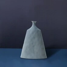 1 件现代陶瓷不对称几何莫兰迪色花瓶适用于电视柜装饰 - 青藍色 - 查看 1