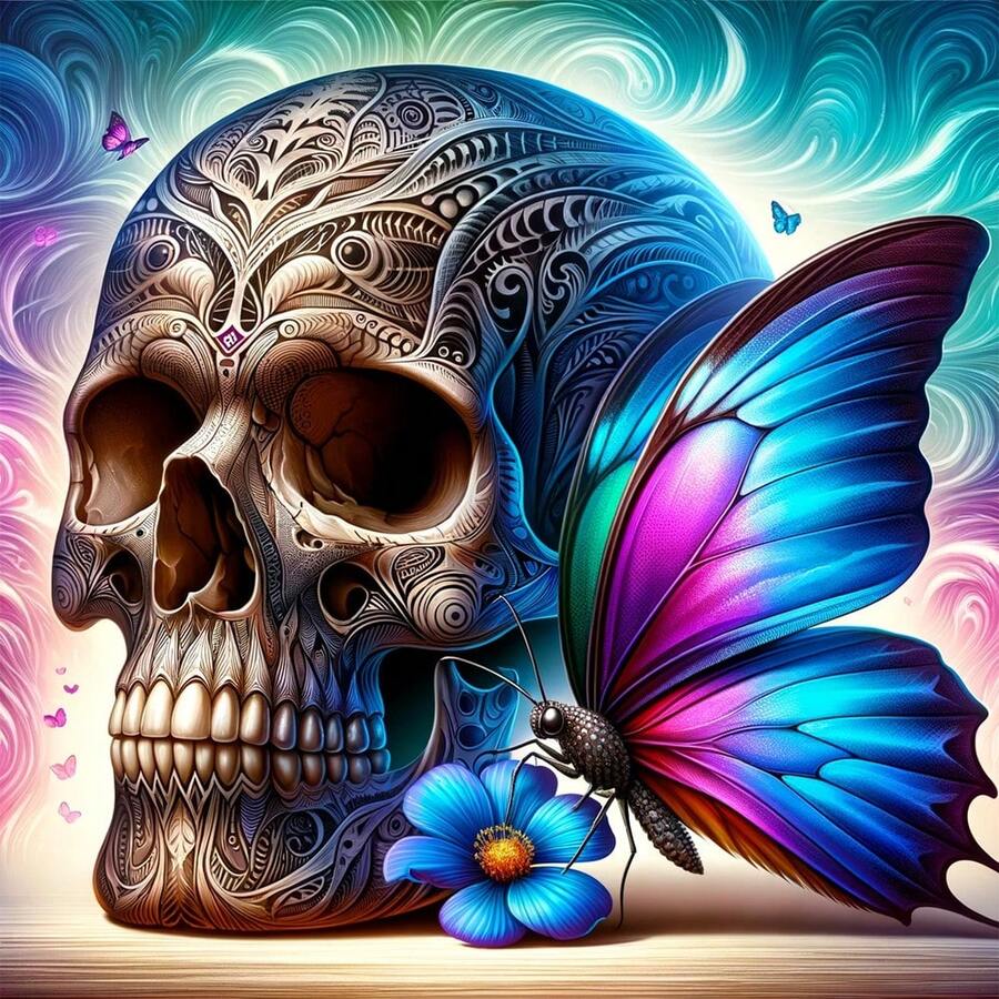 1pc Butterfly & Skull Pattern Diy Diamond Painting Kit With Rhinestones For Creative Toy Decoration And Wall Art - Multicolor - View 1