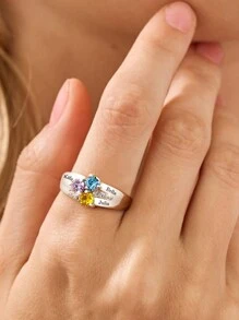 1 pezzo Anello personalizzato in argento sterling S925 con zirconia cubica, pietra natale e nome personalizzato, gioiello di alta qualità per donna, regalo per anniversario, festa della mamma