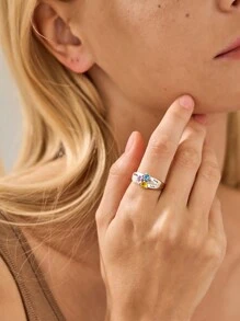 1 pezzo Anello personalizzato in argento sterling S925 con zirconia cubica, pietra natale e nome personalizzato, gioiello di alta qualità per donna, regalo per anniversario, festa della mamma