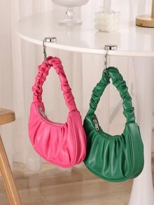 QYeah 1pc Portable Foldable Wallet Hook, Floating Handbag Bracket, Circular Acrylic Hook, Desktop Decoration Auxiliary Hook, Suitable For Home, Travel, And Office Use - Pink - View 2