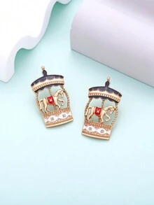 1 對可愛時尚鋅合金吊墜旋轉木馬耳環,童年風格女士趣味配件 - 彩色 - 查看 2