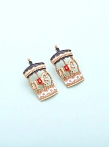 1 對可愛時尚鋅合金吊墜旋轉木馬耳環,童年風格女士趣味配件 - 彩色 - 查看 4