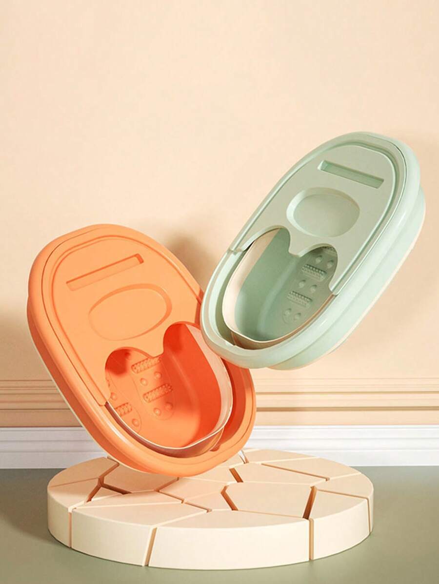 可摺疊足浴按摩桶洗衣盆家用桶便攜式泡腳浴桶家庭桑拿修腳浴缸 - 橘色 - 查看 1